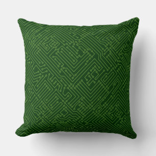 Circuitry - Avocado Green on Dark Forest Green Cushion