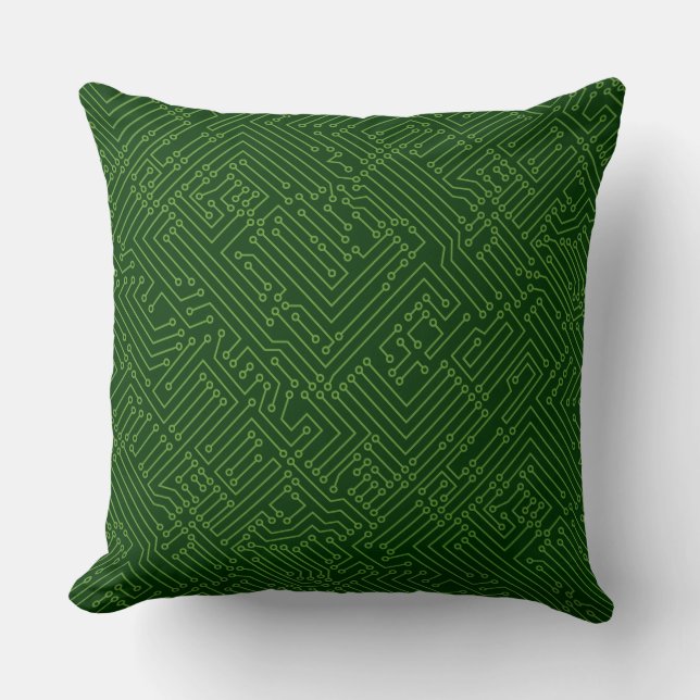 Circuitry - Avocado Green on Dark Forest Green Cushion (Front)