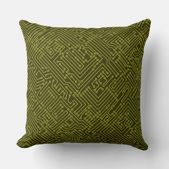 Circuitry - Banana Yellow on Dark Olive Cushion (Front)