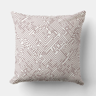 Circuitry - Dark Brown on White Cushion