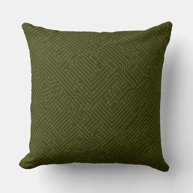 Circuitry - Deep Olive on Dark Olive Cushion (Front)