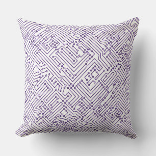 Circuitry - Deep Purple on White Cushion