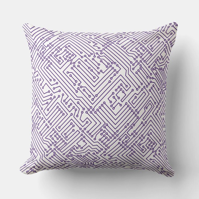 Circuitry - Deep Purple on White Cushion (Front)