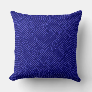 Circuitry - Electric Blue on Deep Navy Cushion