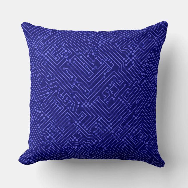 Circuitry - Electric Blue on Deep Navy Cushion (Front)