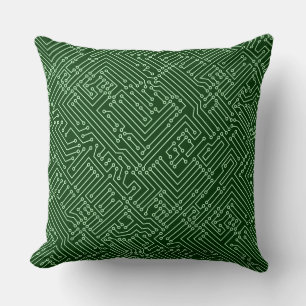 Circuitry - Ghost Green on Dark Forest Green Cushion