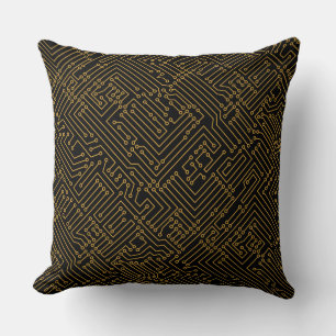 Circuitry - Gold Brown on Black Cushion