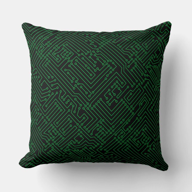 Circuitry - Grass Green on Black Cushion (Front)