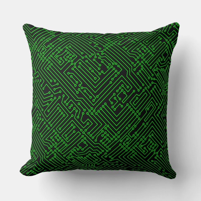 Circuitry - Green on Black Cushion (Front)