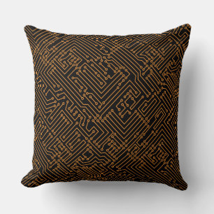 Circuitry - Light Orange on Black Cushion