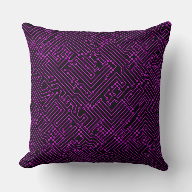 Circuitry - Magenta on Black Cushion (Front)