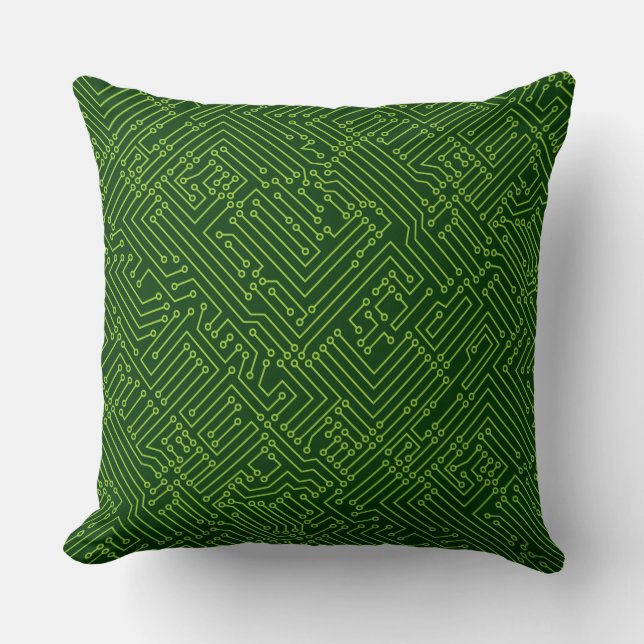 Circuitry - Martian Green on Dark Forest Green Cushion (Front)