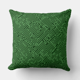 Circuitry - Mint Green on Dark Forest Green Cushion