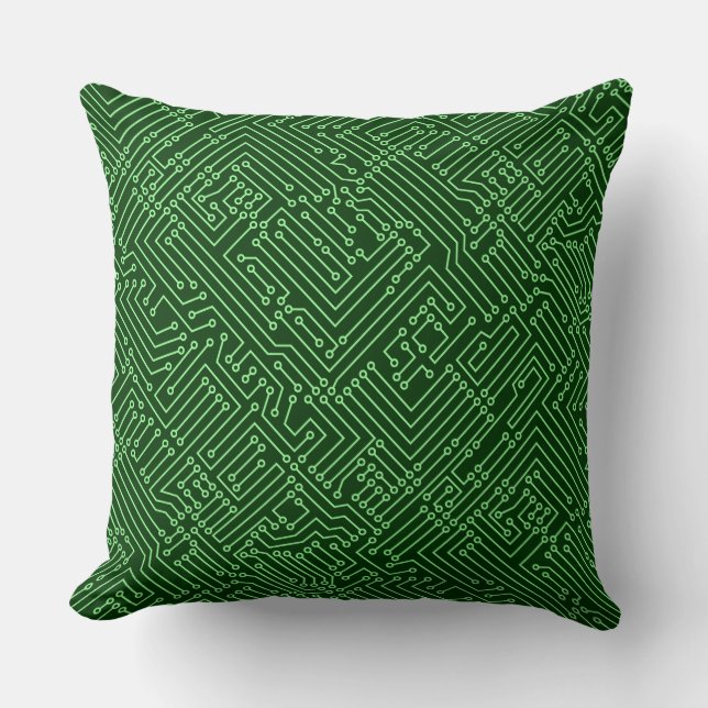 Circuitry - Mint Green on Dark Forest Green Cushion (Front)