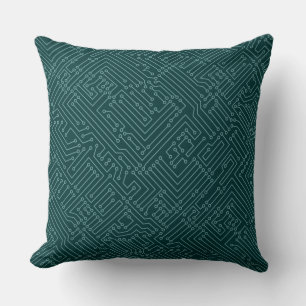 Circuitry - Ocean Green on Dk Moss Green Cushion