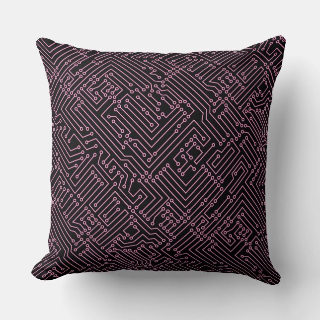 Circuitry - Pink on Black Cushion (Front)