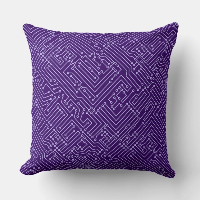 Circuitry - Powder Blue on Deep Purple Cushion (Front)