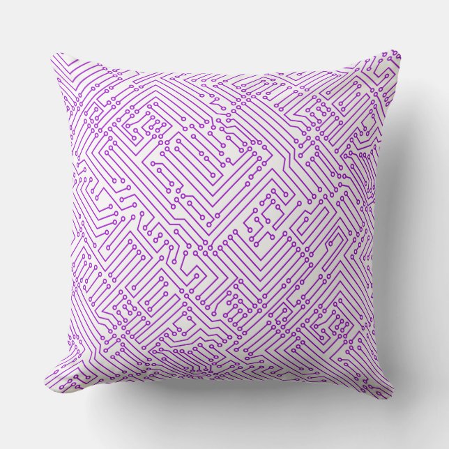 Circuitry - Purple on White Cushion (Front)