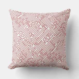 Circuitry - Ruby Red on White Cushion