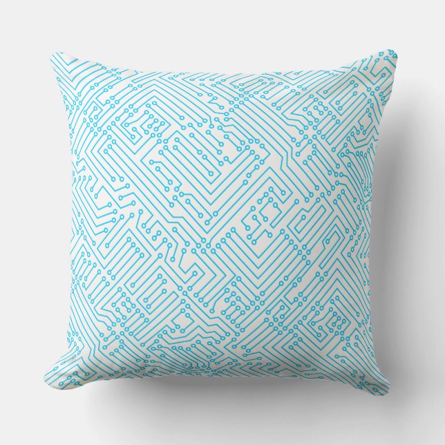 Circuitry - Sky Blue on White Cushion (Front)