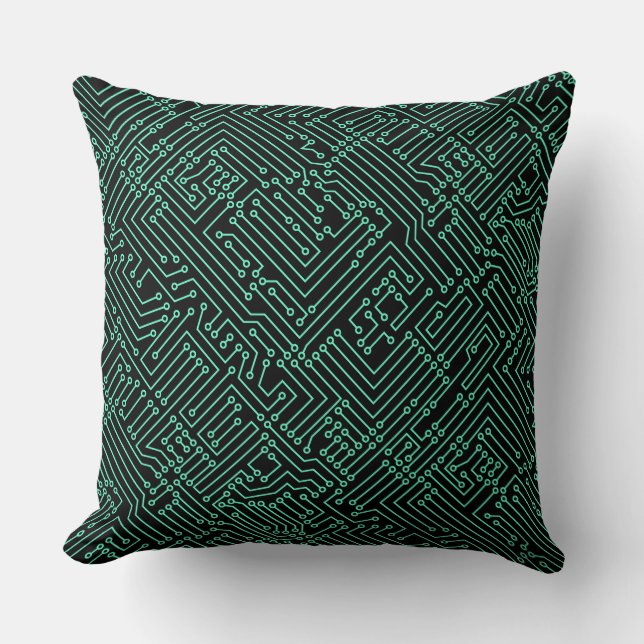 Circuitry - Turquoise on Black Cushion (Front)