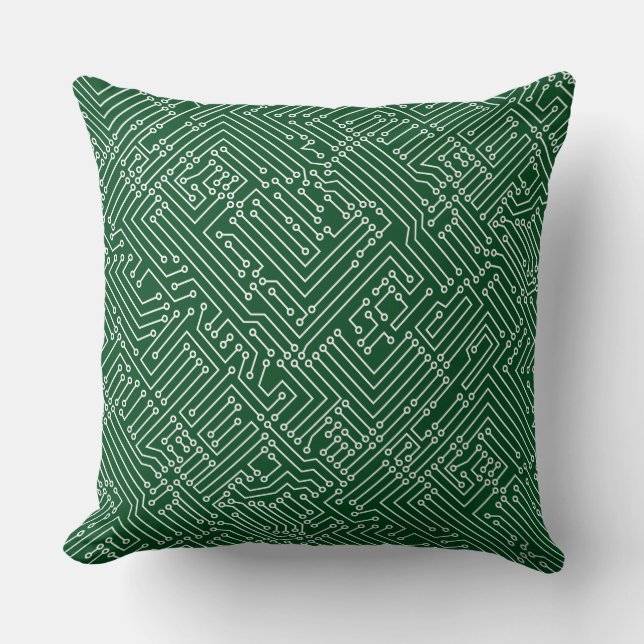 Circuitry - White on Green 02481c Cushion (Front)