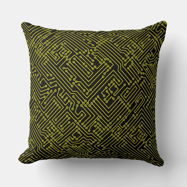 Circuitry - Yellow on Black Cushion (Front)