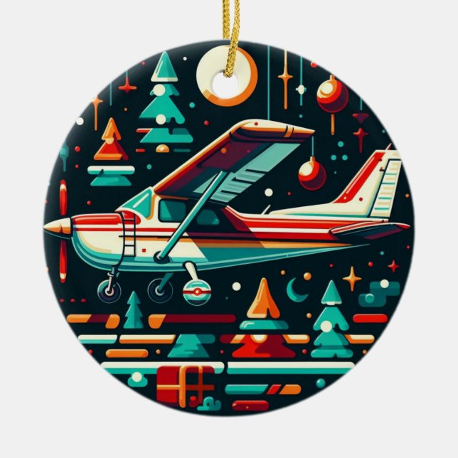 Circular Airplane Cessna Classic Ceramic Ornament (Front)