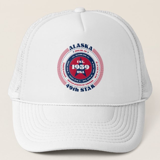 Circular Alaska State Patriotic Trucker Hat (Front)