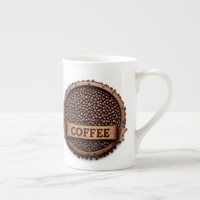 Circular Arrangement of Coffee Beans Bone China Mug (Right)