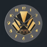 Circular Art Deco Style Wall Clock<br><div class="desc">I have created this lovely circular Art Deco style wall clock in grey, black and gold. I love the results! The grey background adds a sophistication to this clock. I would love to have this clock in my home. Sooo Art Deco and would really look nice in anybody's home. A...</div>