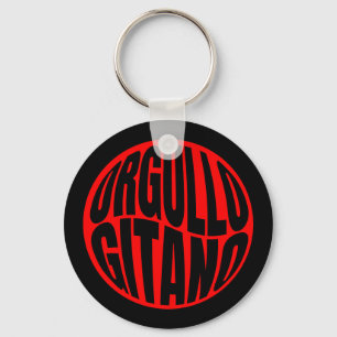 Circular black metal key: Gypsy Pride. Key Ring