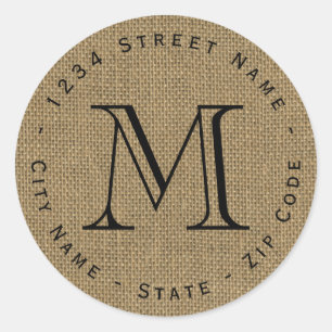 Circular Burlap Monogram Return Address Label