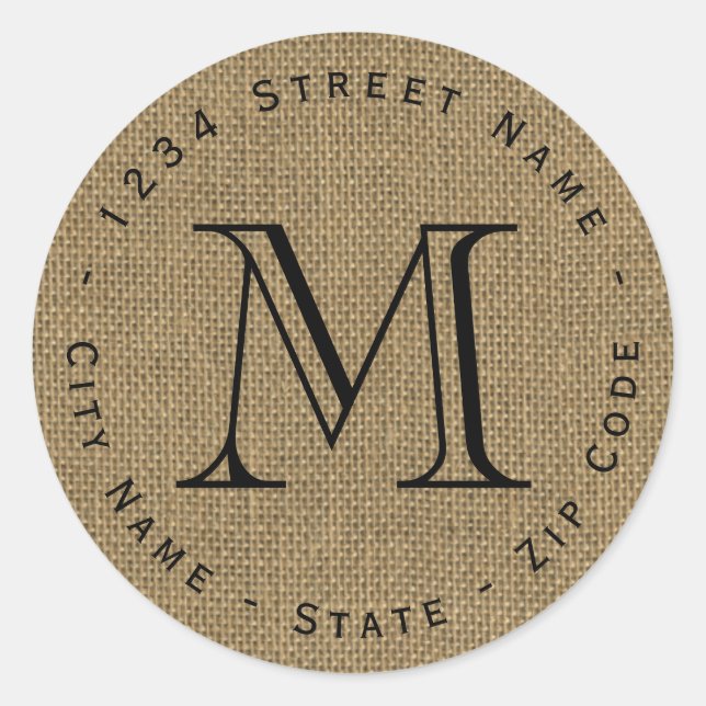 Circular Burlap Monogram Return Address Label (Front)