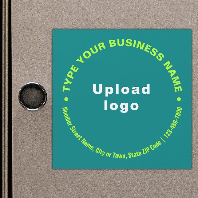 Circular Business Texts, Teal Green Magnetic Card (Build brand name awareness. Circular pattern texts of business brand on teal green magnetic card.)