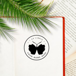 Circular butterfly ex libris stamp