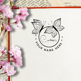Circular butterfly ex libris stamp