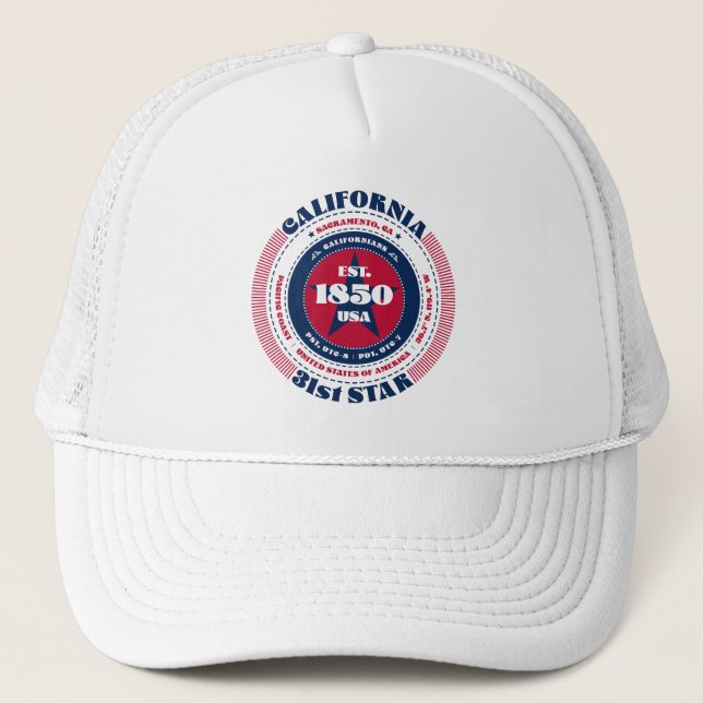 Circular California State Patriotic Trucker Hat (Front)