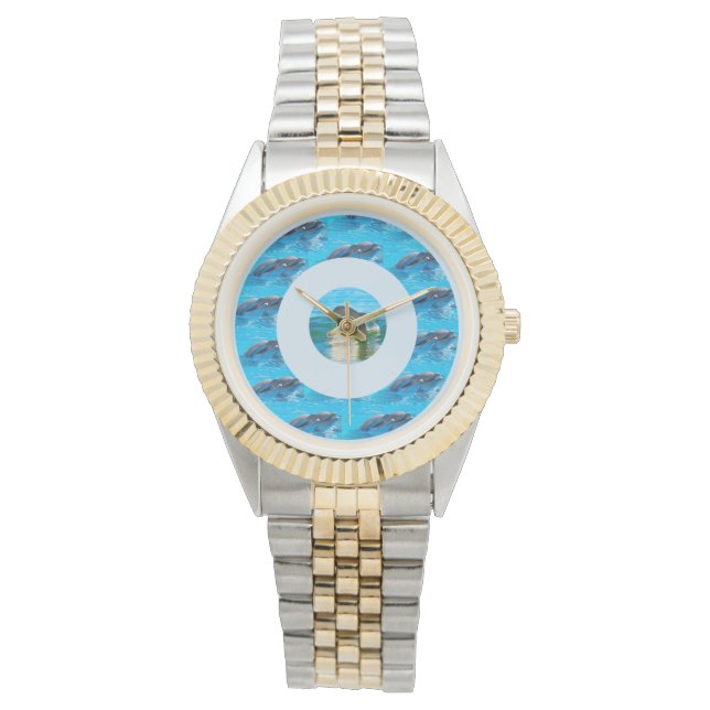 Circular Dolphin Pattern, Unisex Wristwatch (Front)