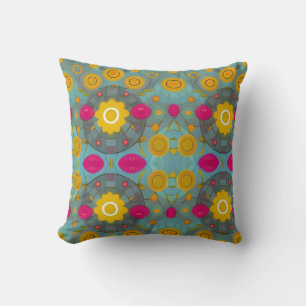 Circular flowers orange fuchsia green cushion