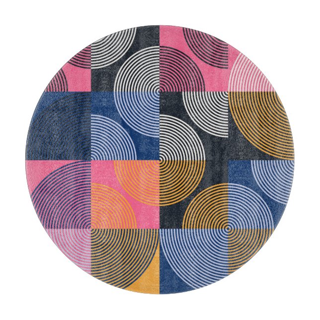 Circular Geometric Vintage Artwork Cutting Board (Front)