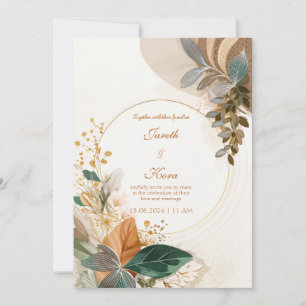 Circular Gold Forest Green Botanical Wedding Invitation