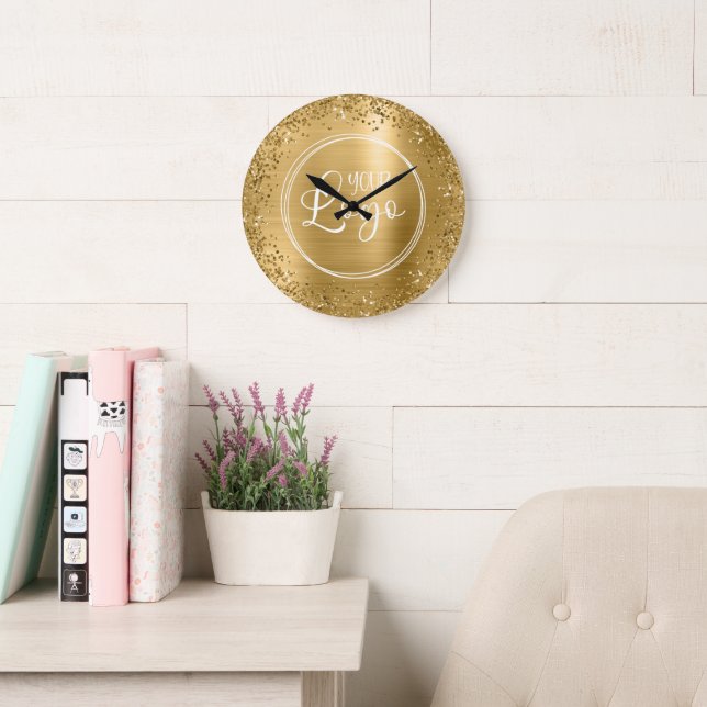 Circular Gold Glitter and Foil Logo Large Clock (Reading Room)