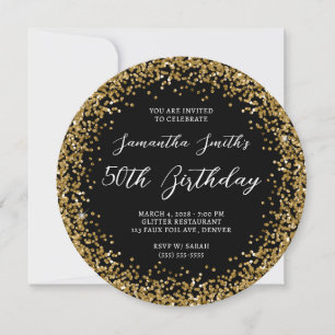 Circular Gold Glitter Black 50th Birthday Invitation
