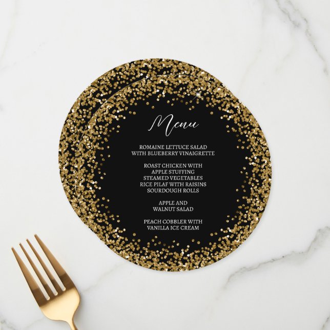 Circular Gold Glitter Black Menu (Front/Back In Situ)