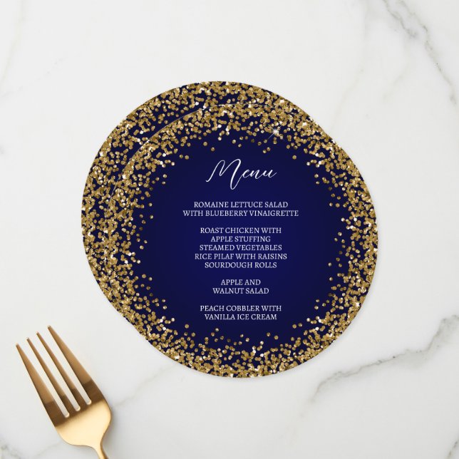 Circular Gold Glitter Navy Ombre Menu (Front/Back In Situ)