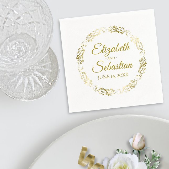 Circular Gold Lace Filigree Simple Elegant Wedding Napkin (In Situ with Plate)