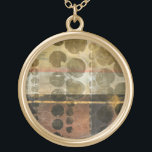 Circular Green Droplets Gold Plated Necklace<br><div class="desc">This contemporary piece features circular green droplets. A thin gold line crosses through the work. Order your print today!</div>