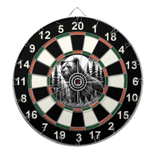 Circular Grizzly Bear Bullseye Art Dartboard (Front)