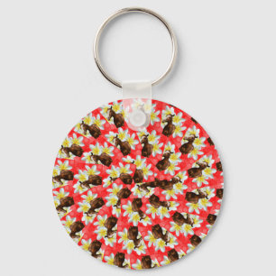 Circular Horses And Frangipani Design, Key Ring